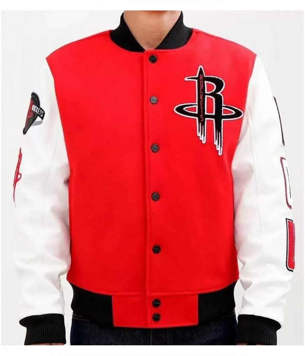 Houston Rockets Full Snap Red and White Jacket