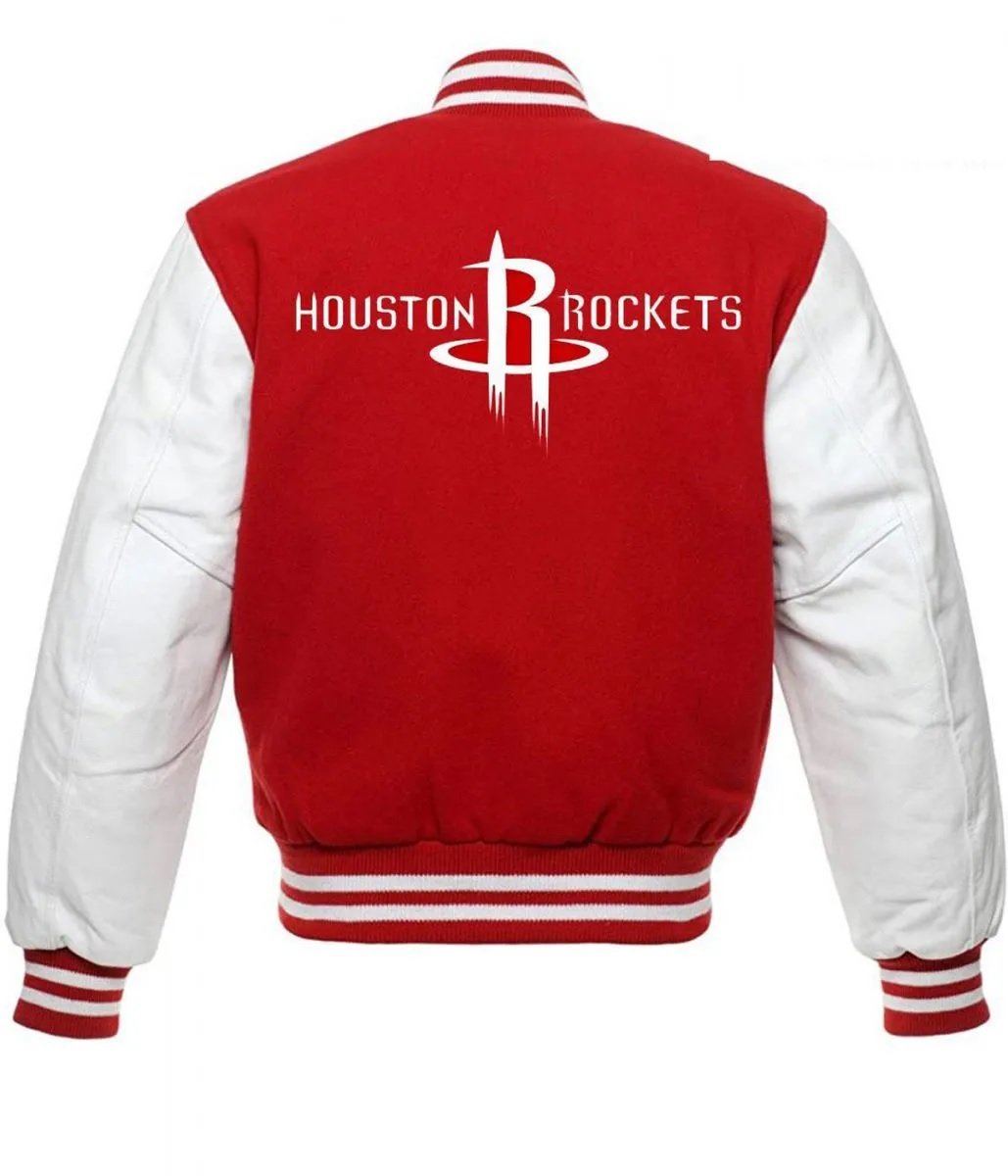 Houston Rockets NBA Letterman Red and White Jacket