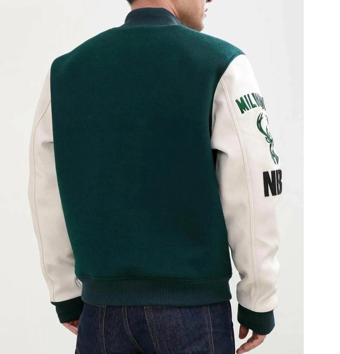 Letterman Milwaukee Bucks Green and White Jacket