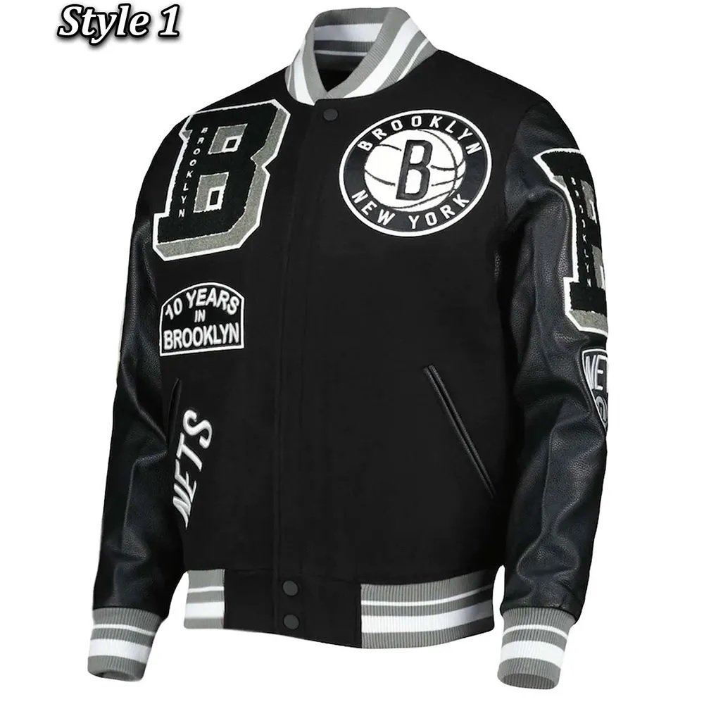 Mash Up Brooklyn Nets Black Varsity Jacket