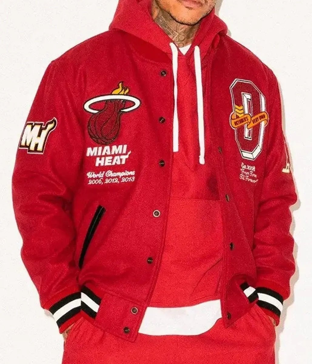 OVO Miami Heat Varsity Wool Burgundy Jacket