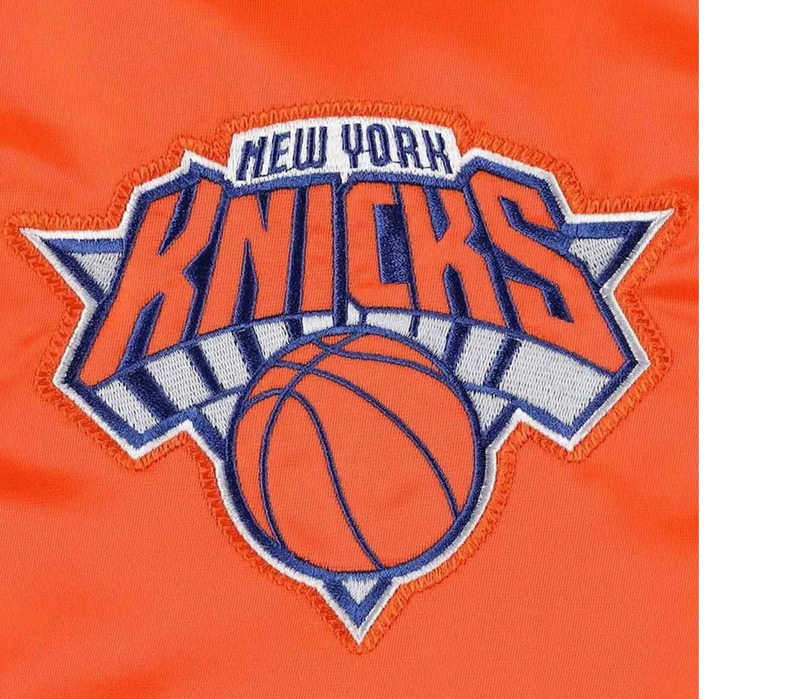 NY Knicks Slider Varsity Orange Satin Jacket