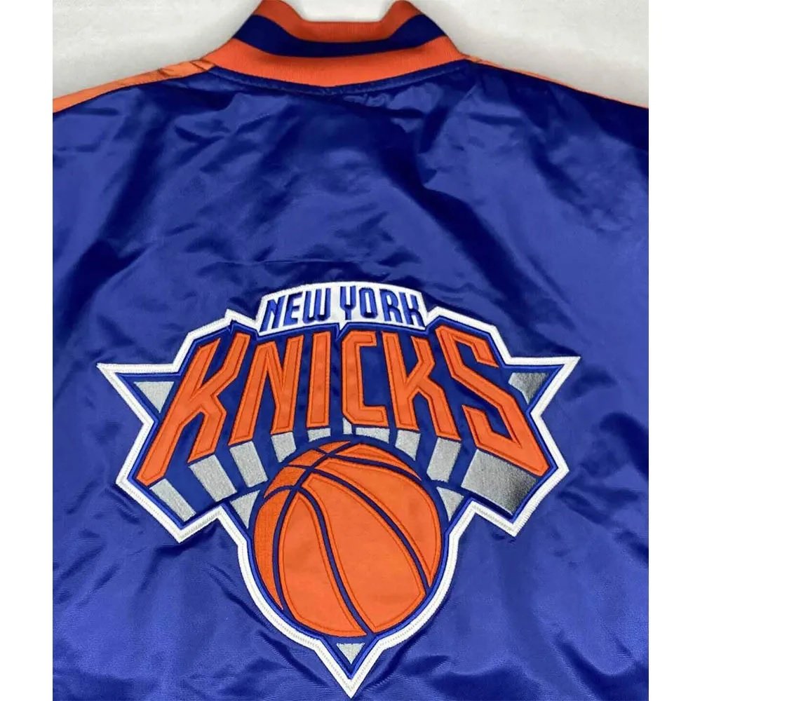 NY Knicks Striped Blue Satin Jacket