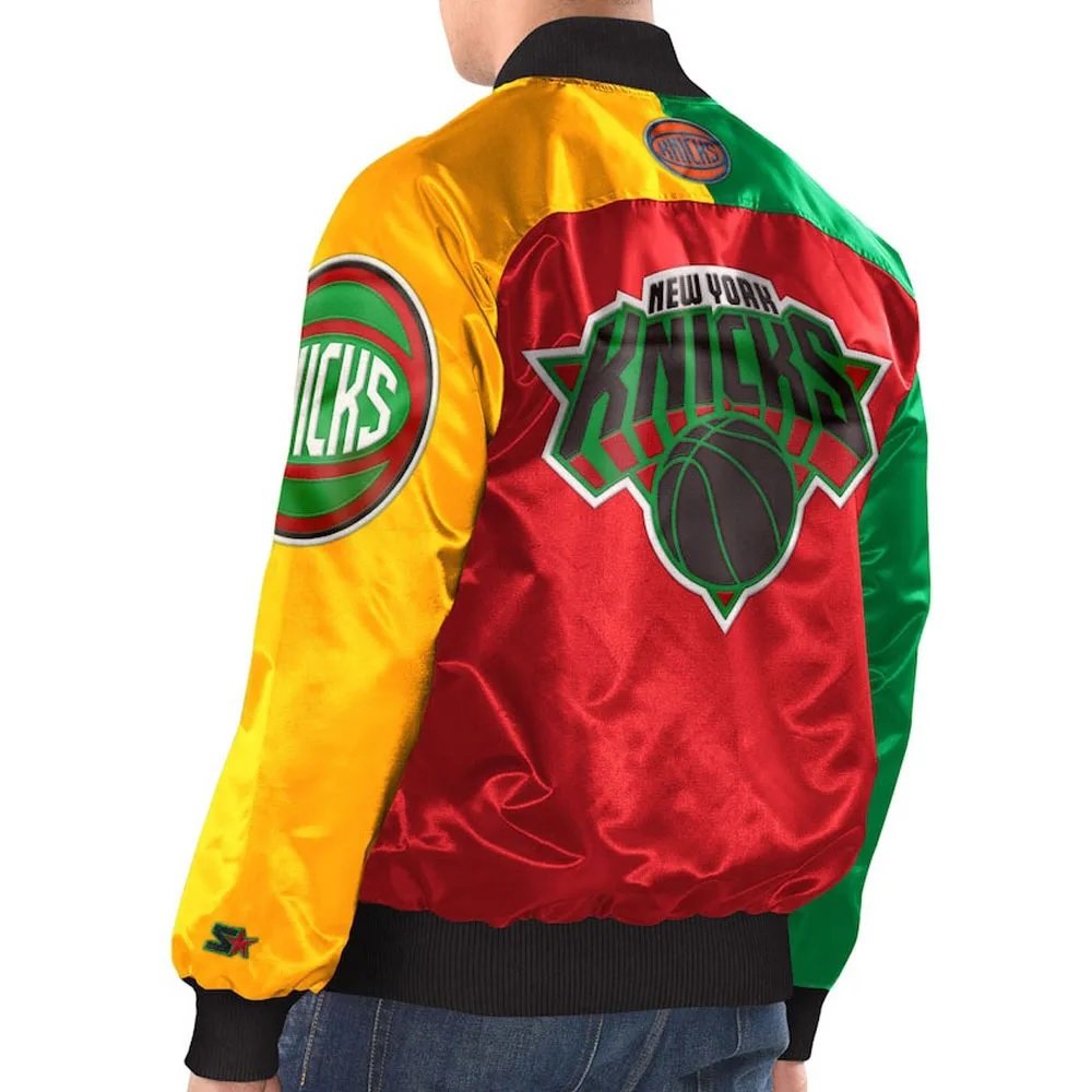 NY Knicks Ty Mopkins Satin Full-Snap Black and Red Jacket