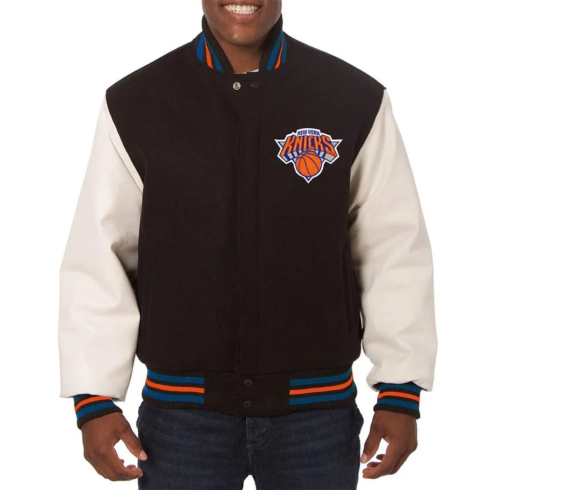 New York Knicks Black and White Varsity Jacket