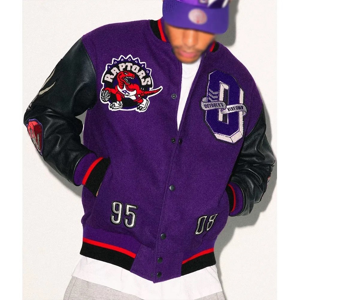 OVO Toronto Raptors Black and Purple Varsity Jacket