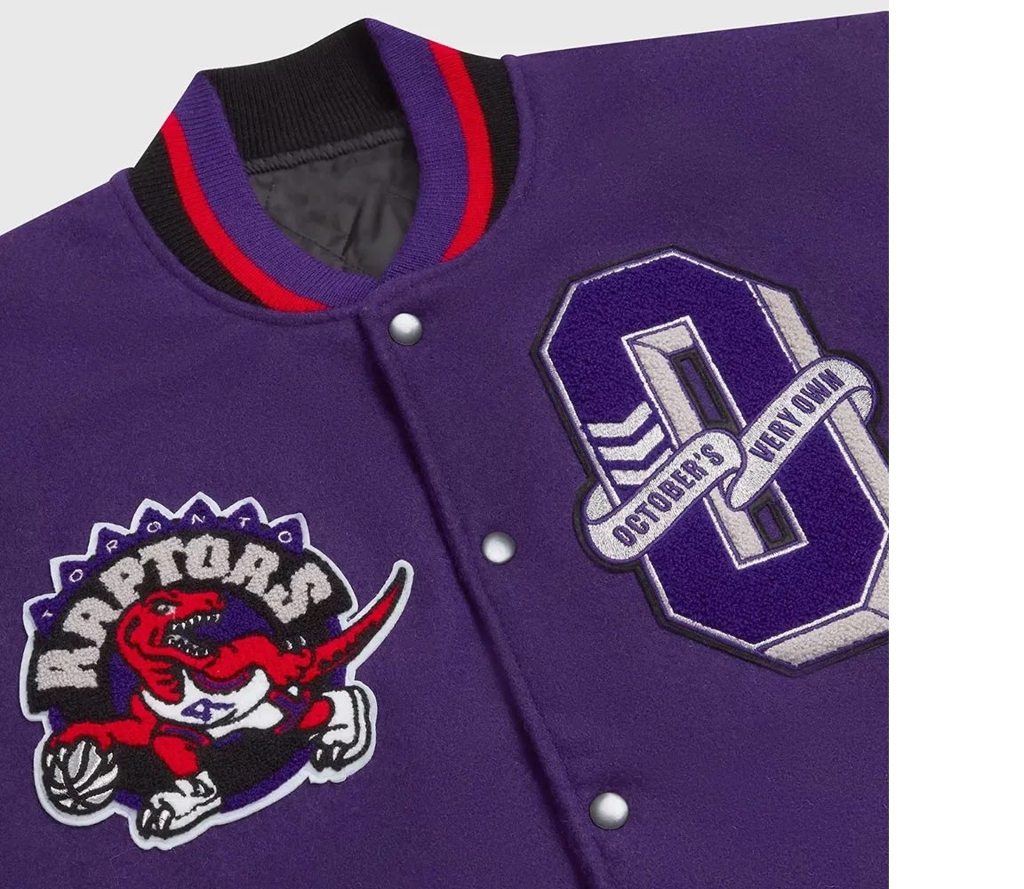 OVO Toronto Raptors Black and Purple Varsity Jacket