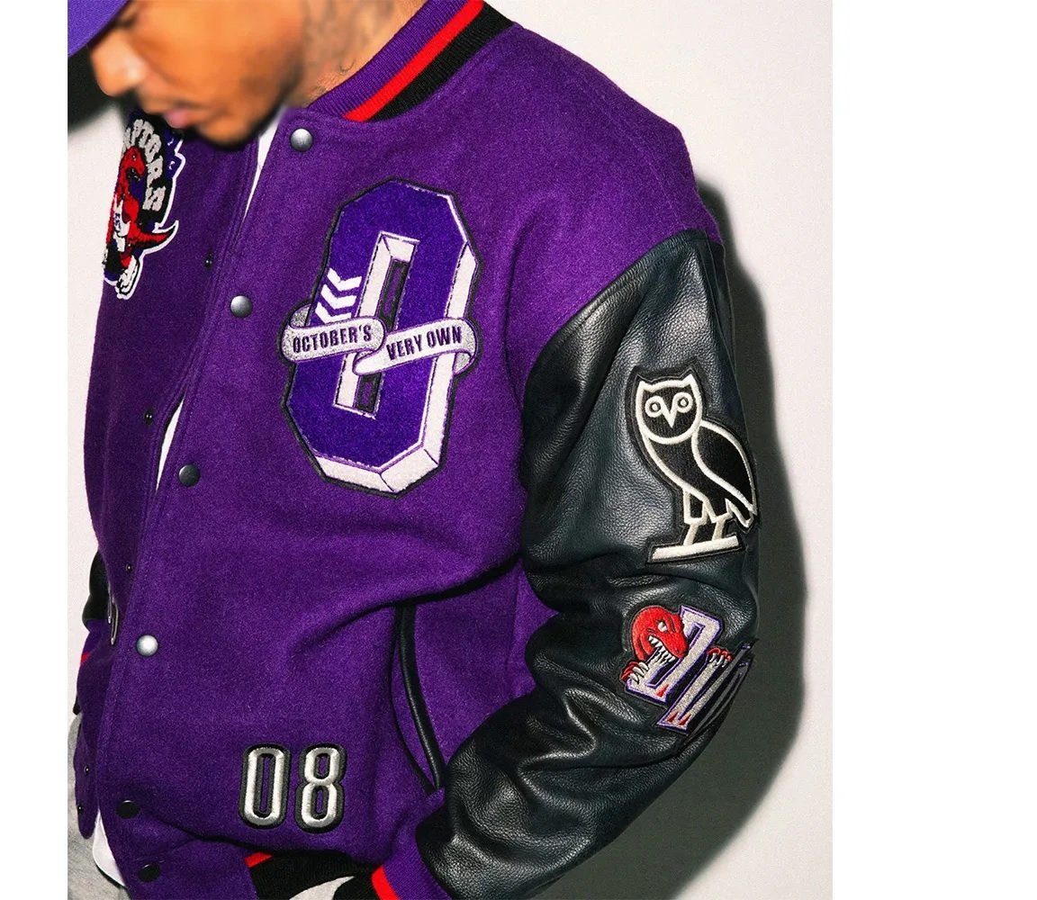 OVO Toronto Raptors Black and Purple Varsity Jacket