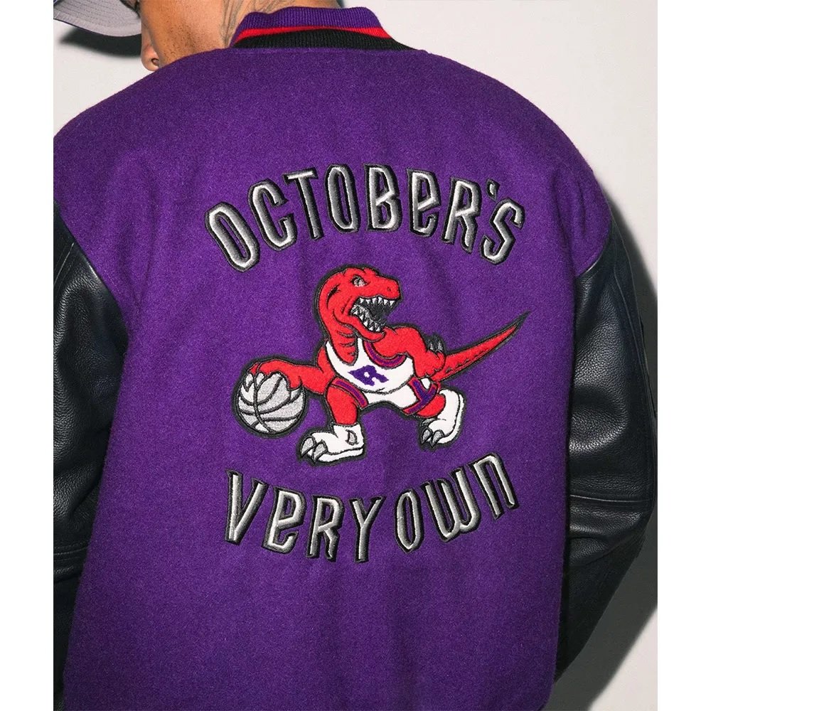 OVO Toronto Raptors Black and Purple Varsity Jacket