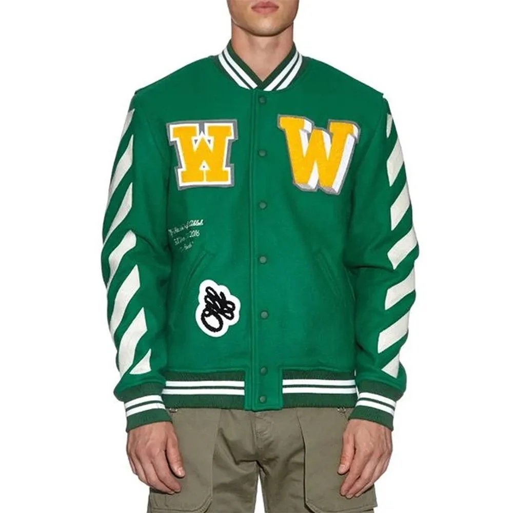 Off-White Green Letterman Wool Jacket