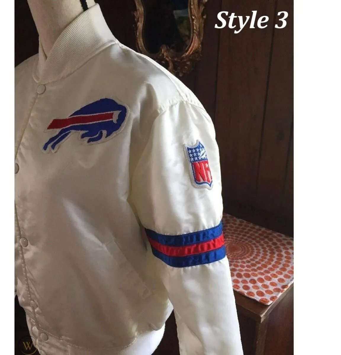 Starter Buffalo Bills Bomber Blue and White Satin Jacket