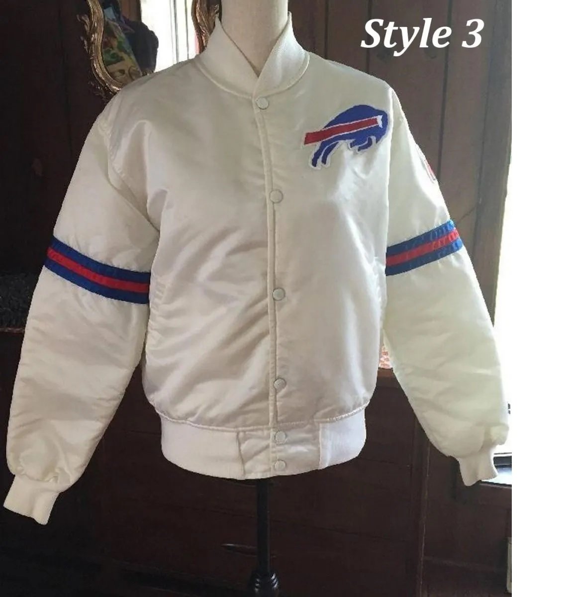 Starter Buffalo Bills Bomber Blue and White Satin Jacket