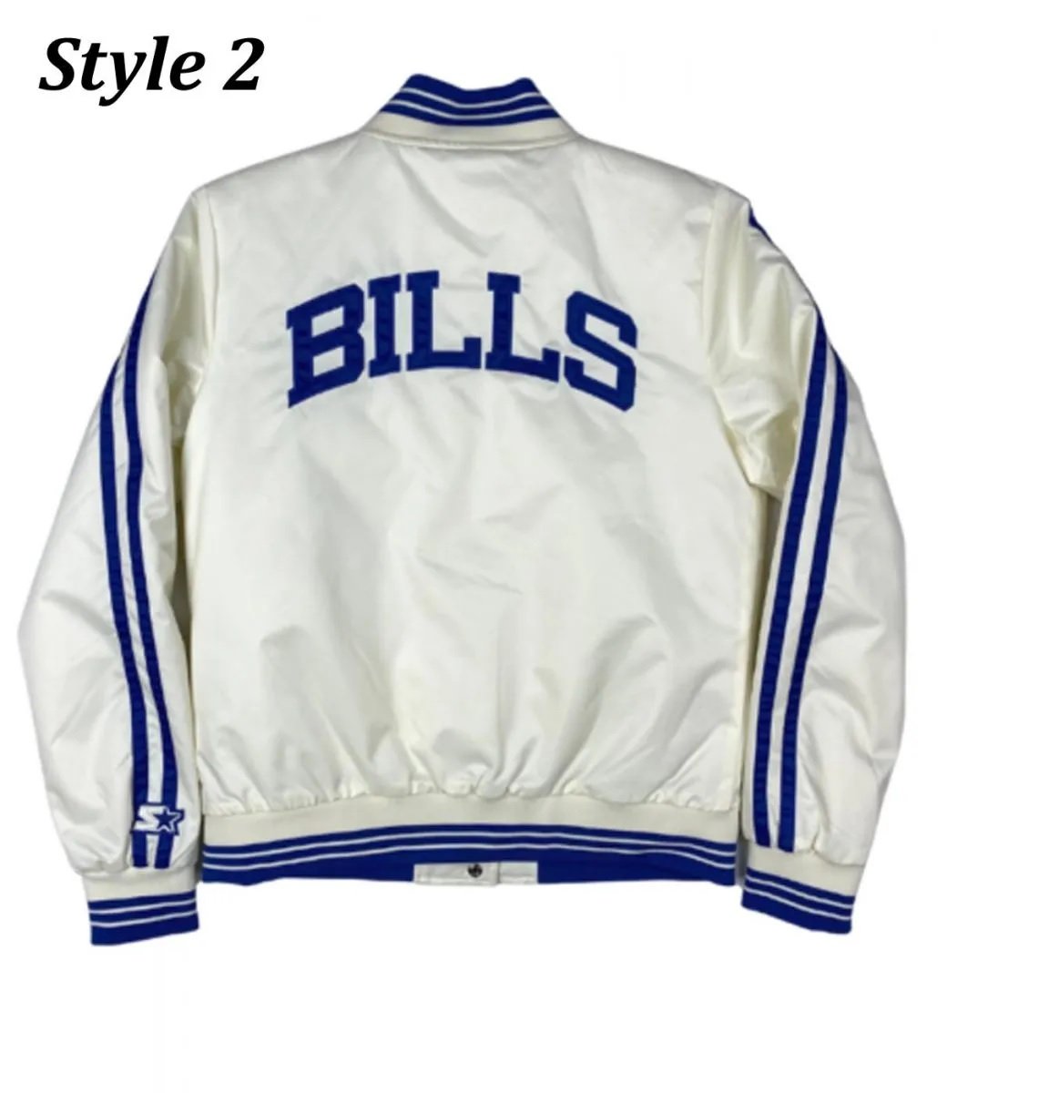 Starter Buffalo Bills Bomber Blue and White Satin Jacket