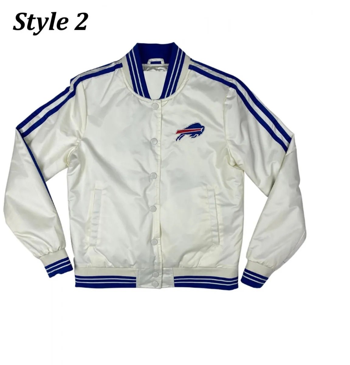Starter Buffalo Bills Bomber Blue and White Satin Jacket