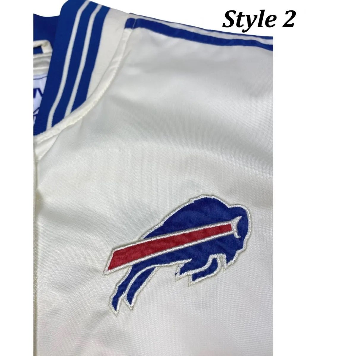 Starter Buffalo Bills Bomber Blue and White Satin Jacket