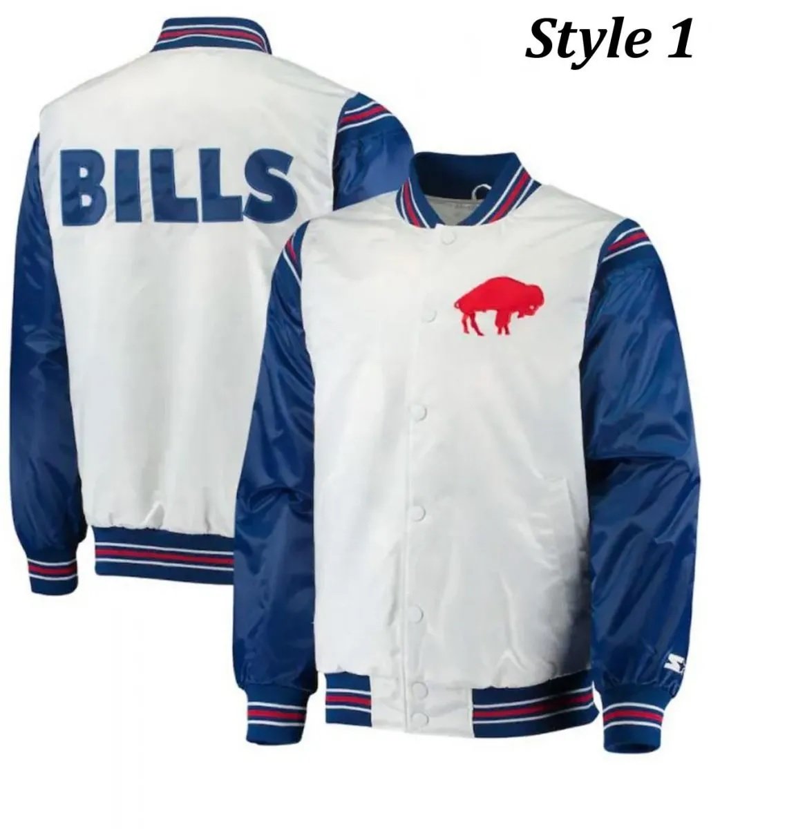 Starter Buffalo Bills Bomber Blue and White Satin Jacket