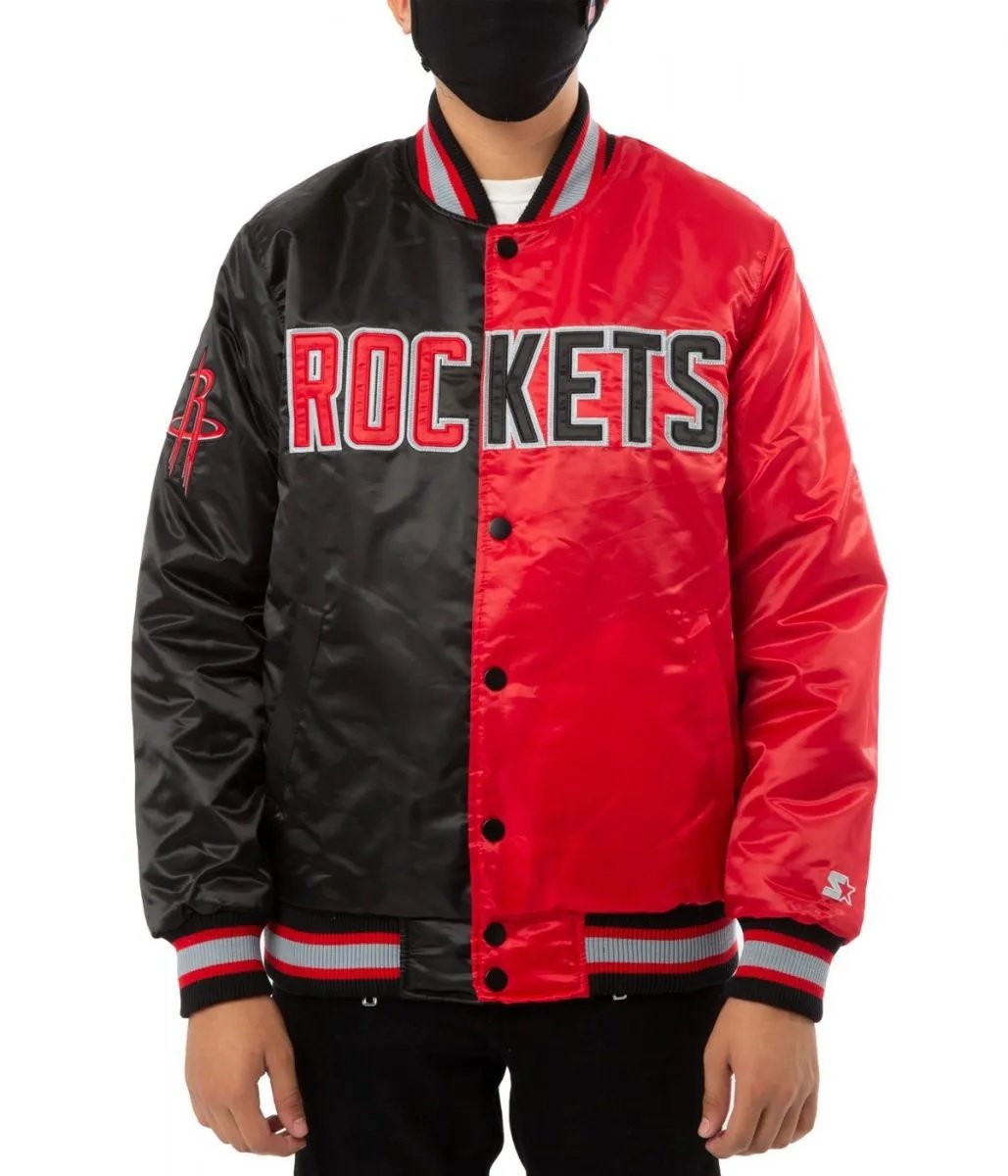 Starter Houston Rockets Satin Bomber Red and Black Jacket