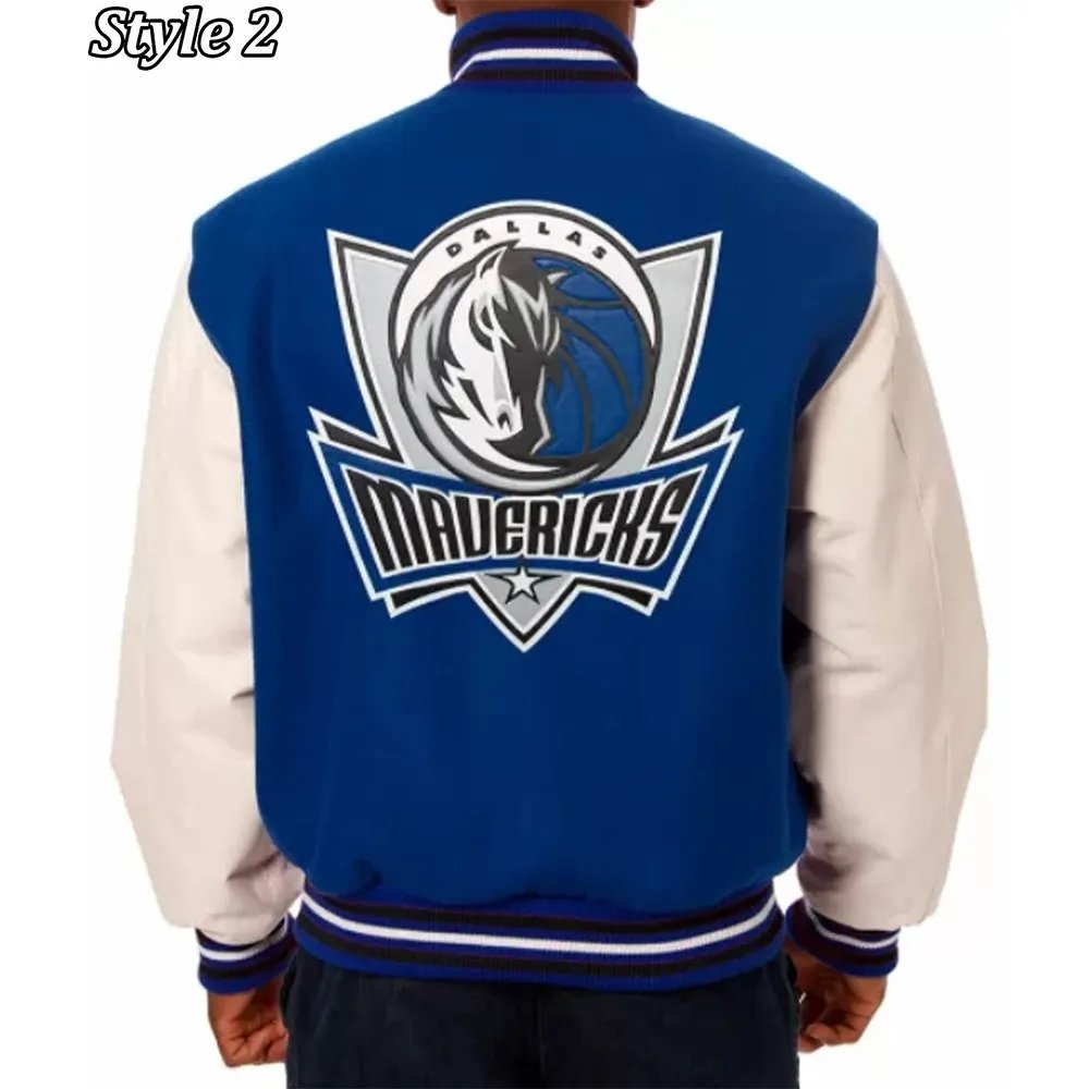 Varsity Dallas Mavericks NBA Blue and White Jacket
