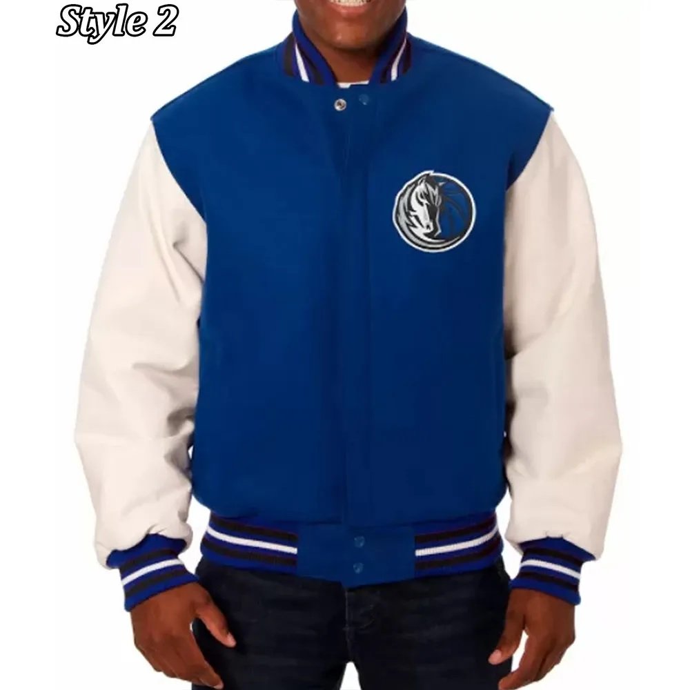 Varsity Dallas Mavericks NBA Blue and White Jacket