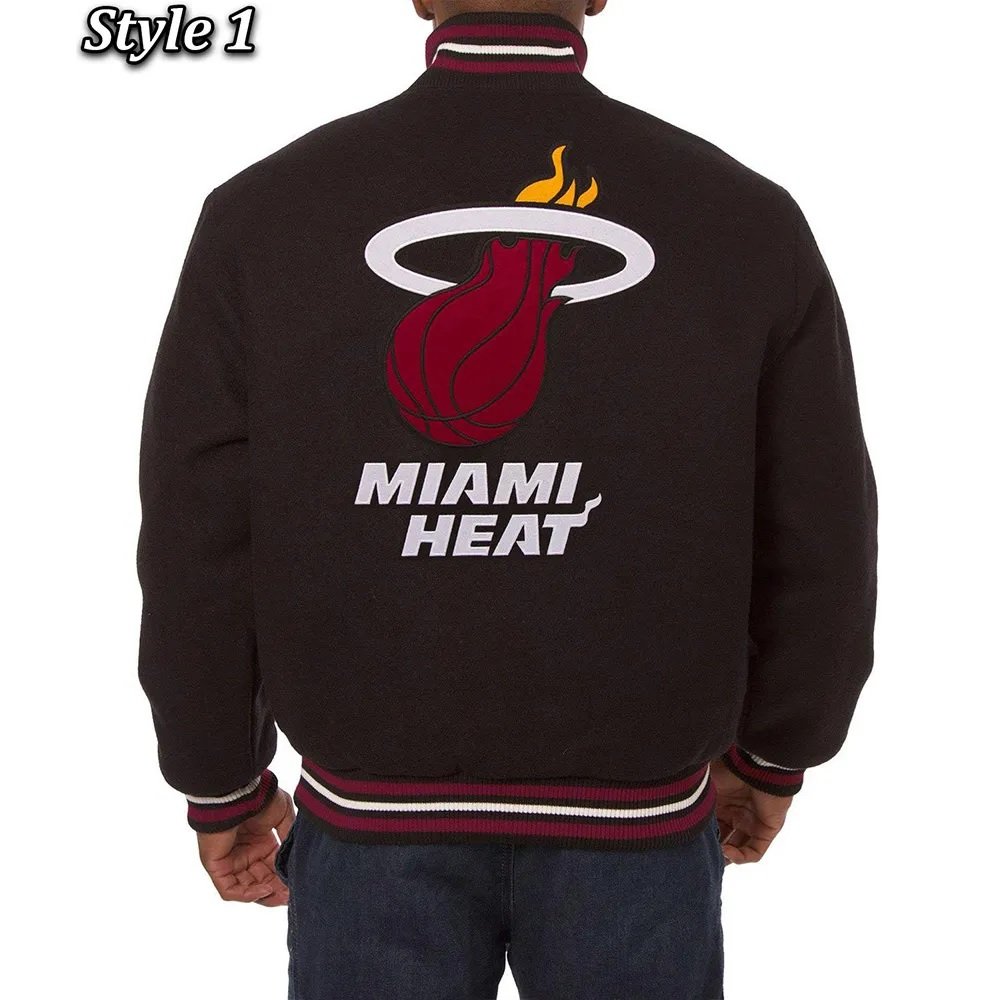Varsity Miami Heat Embroidered Black Wool Jacket