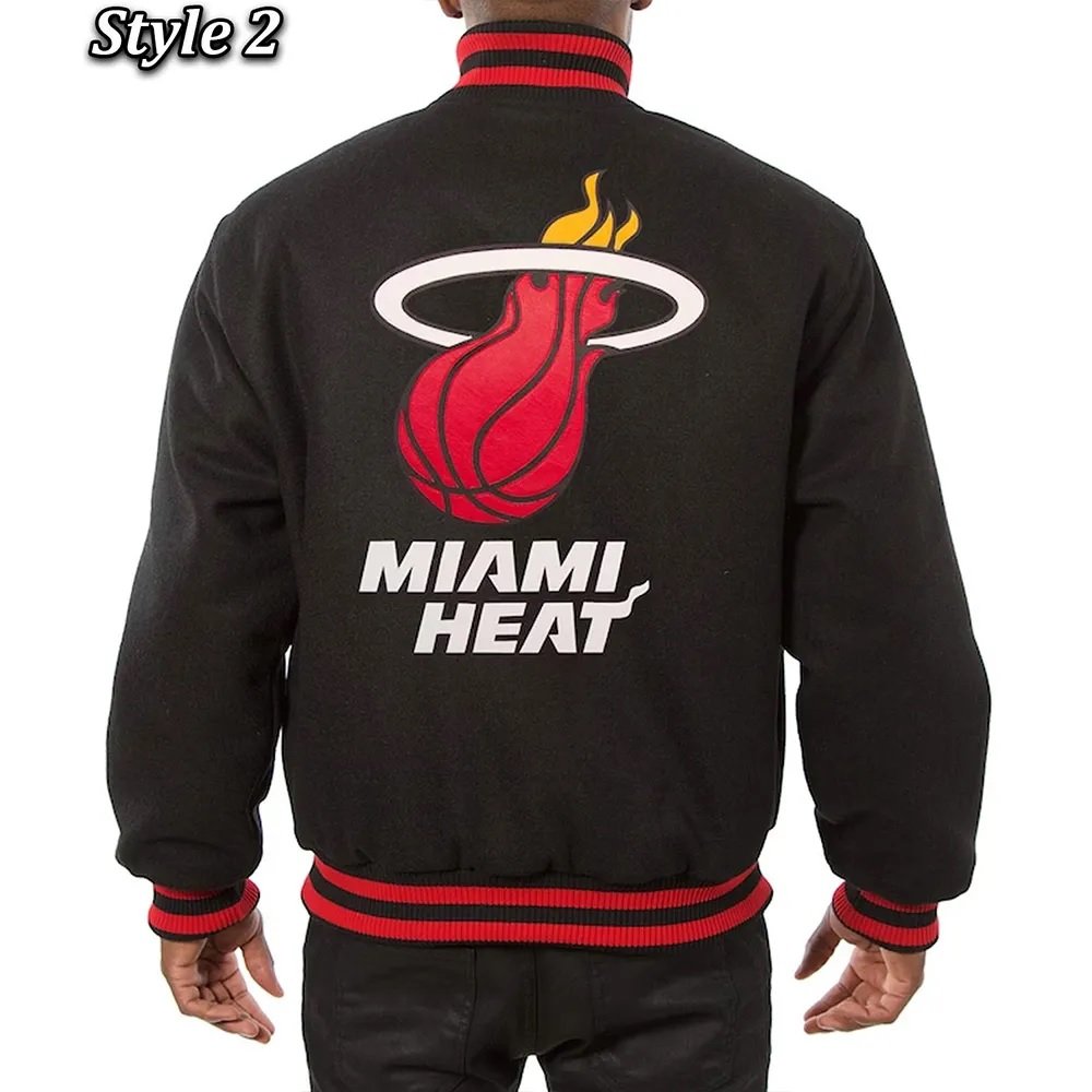 Varsity Miami Heat Embroidered Black Wool Jacket