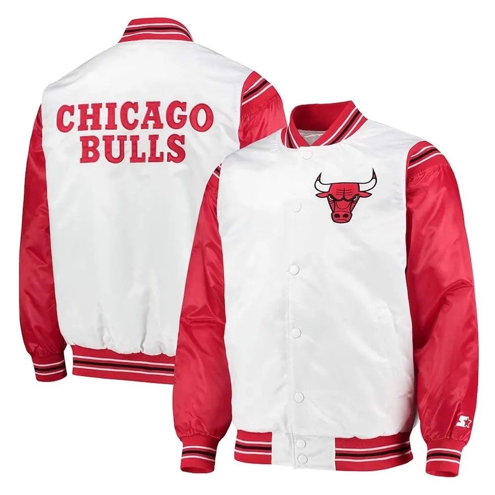 White,ed Chicago Bulls Renegade Varsity Satin Jacket