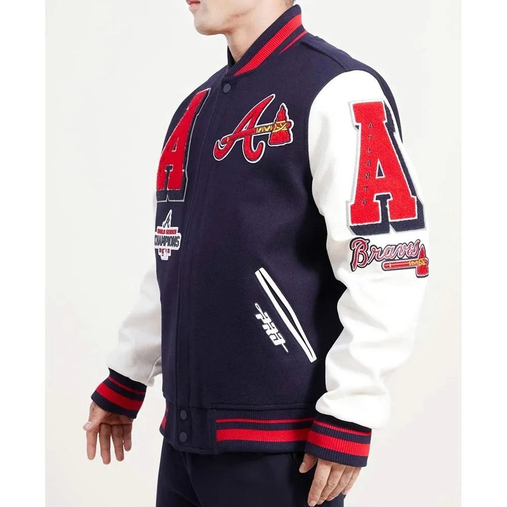 Atlanta Braves Mash Up Navy and White Varsity Jacket