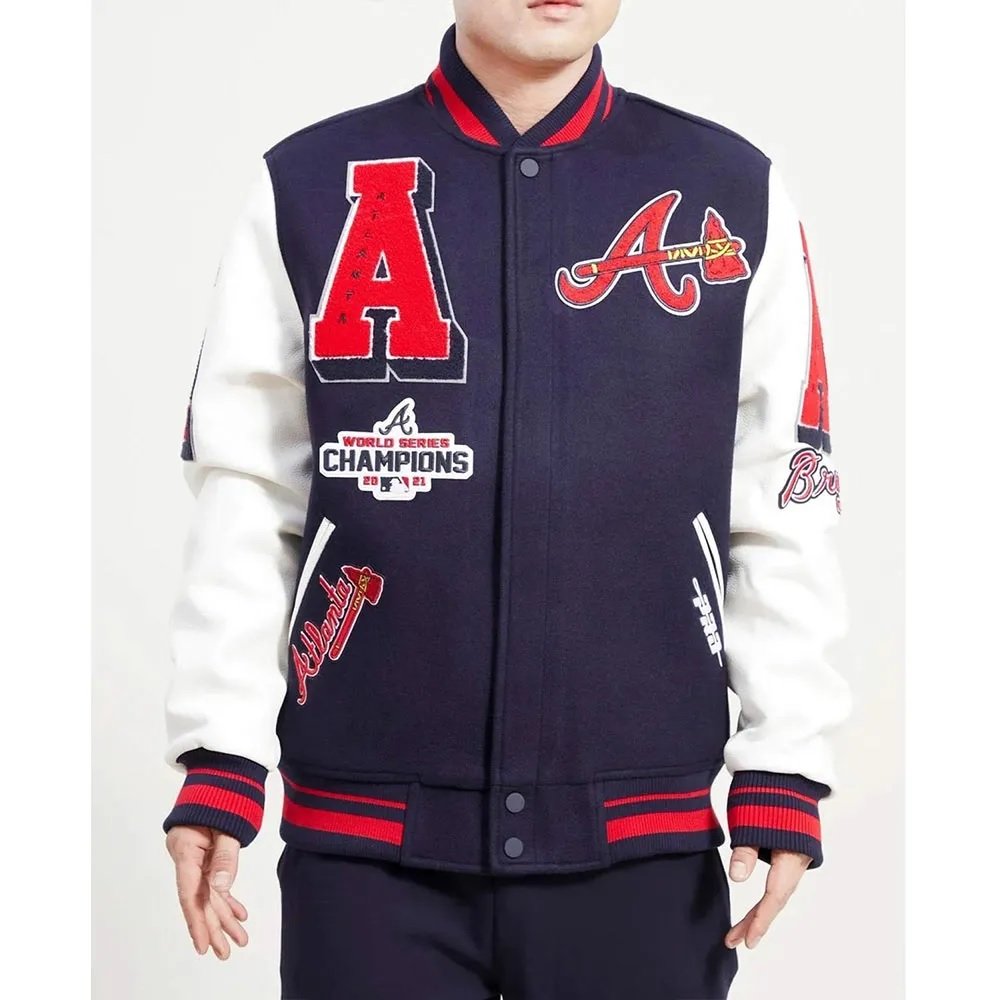 Atlanta Braves Mash Up Navy and White Varsity Jacket