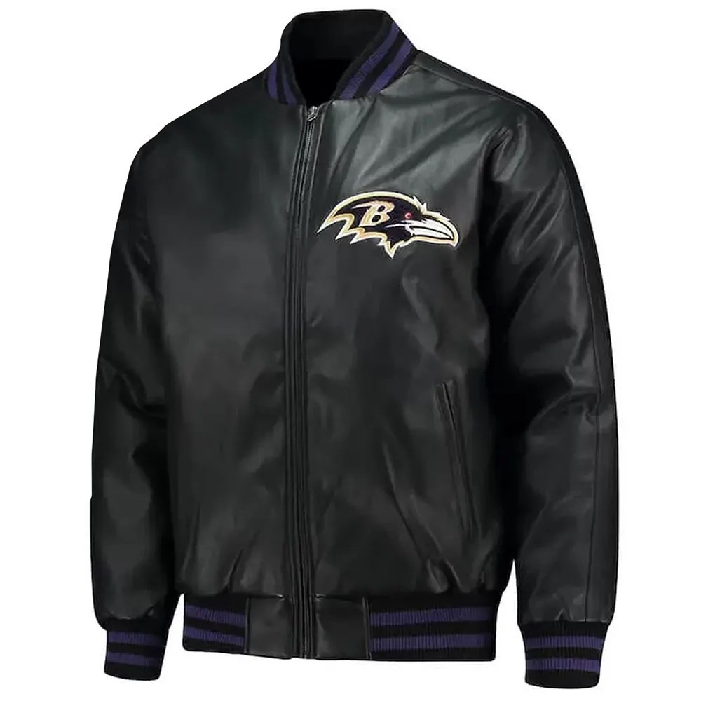 Baltimore Ravens Black Leather Bomber Jacket