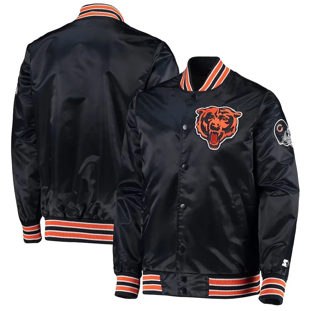 Black The Diamond Chicago Bears Retro Satin Jacket