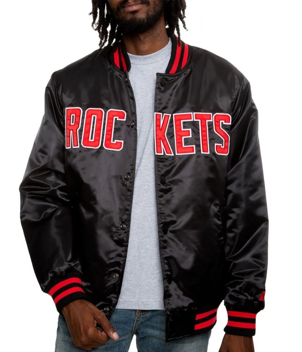 Bomber Houston Rockets Satin Black Jacket