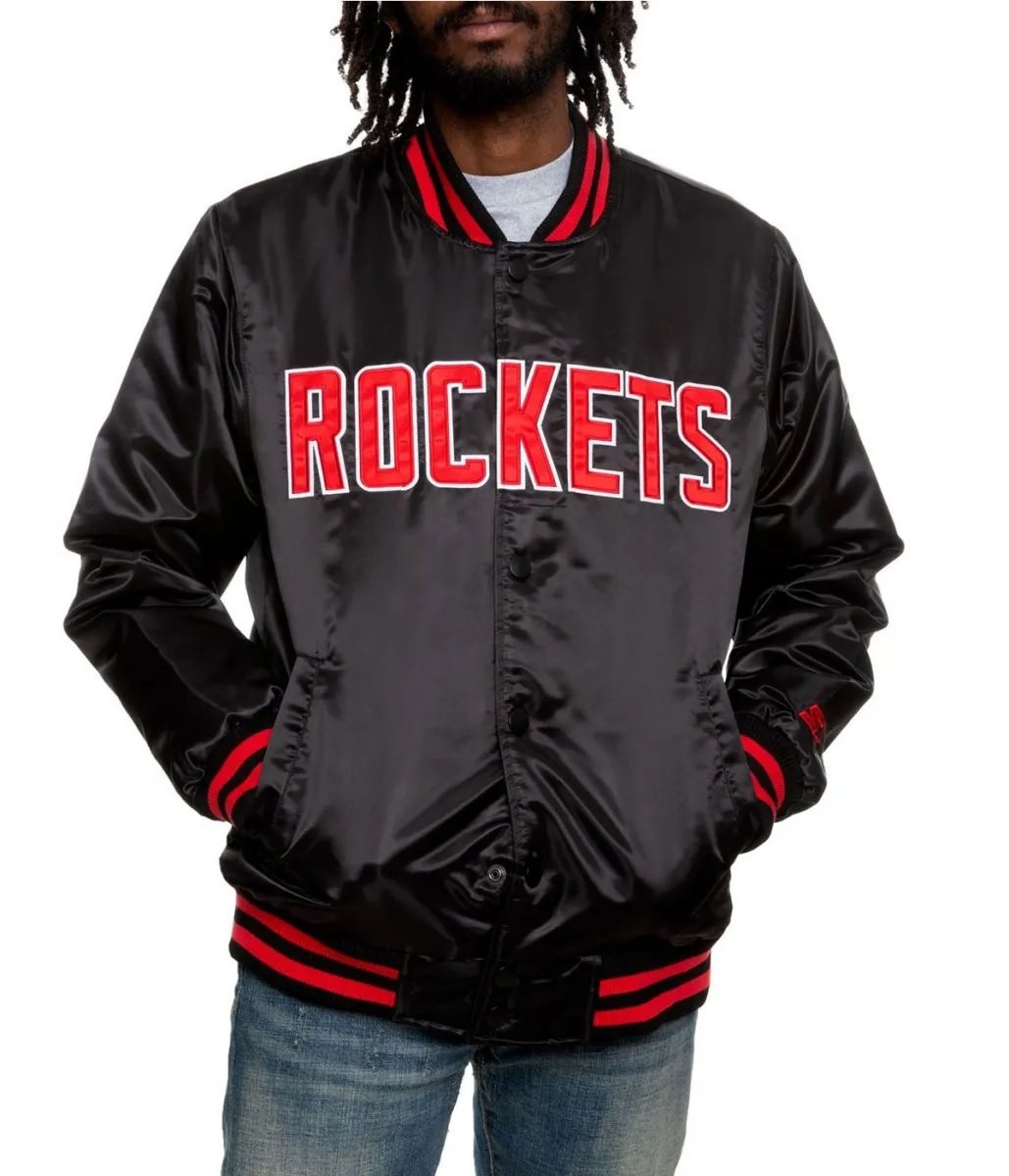 Bomber Houston Rockets Satin Black Jacket