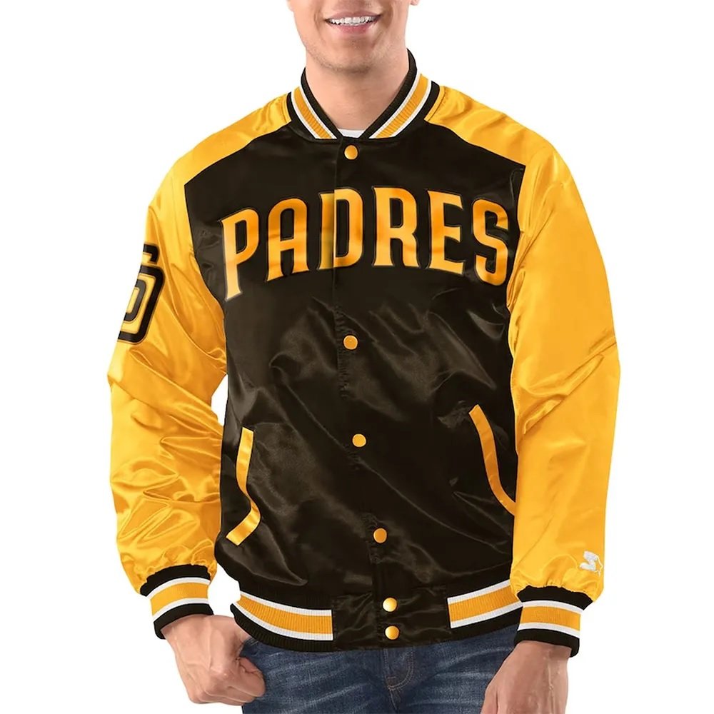 Brown and Gold San Diego Padres Renegade Varsity Satin Jacket