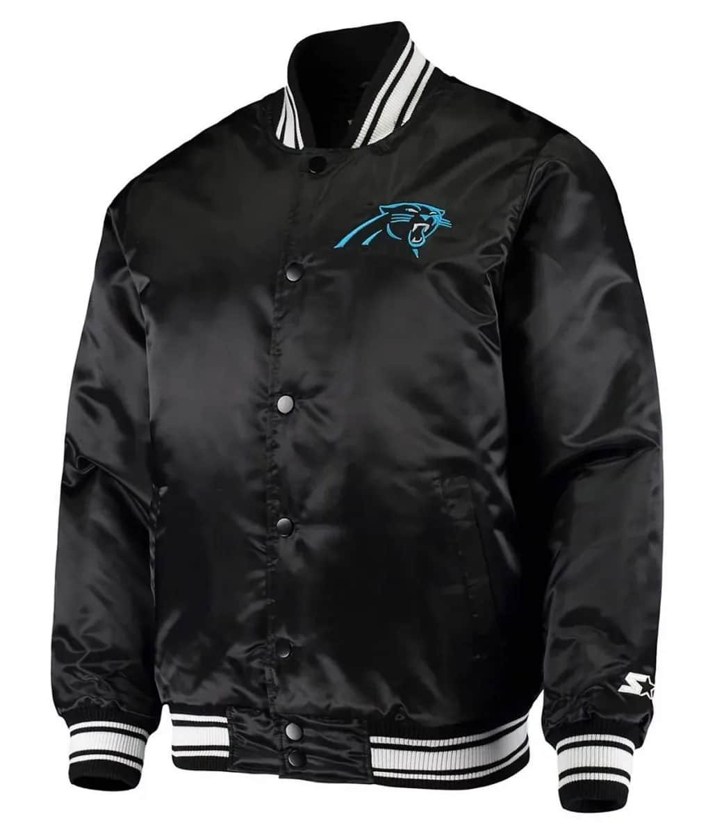 Carolina Panthers Locker Room Black Bomber Satin Jacket