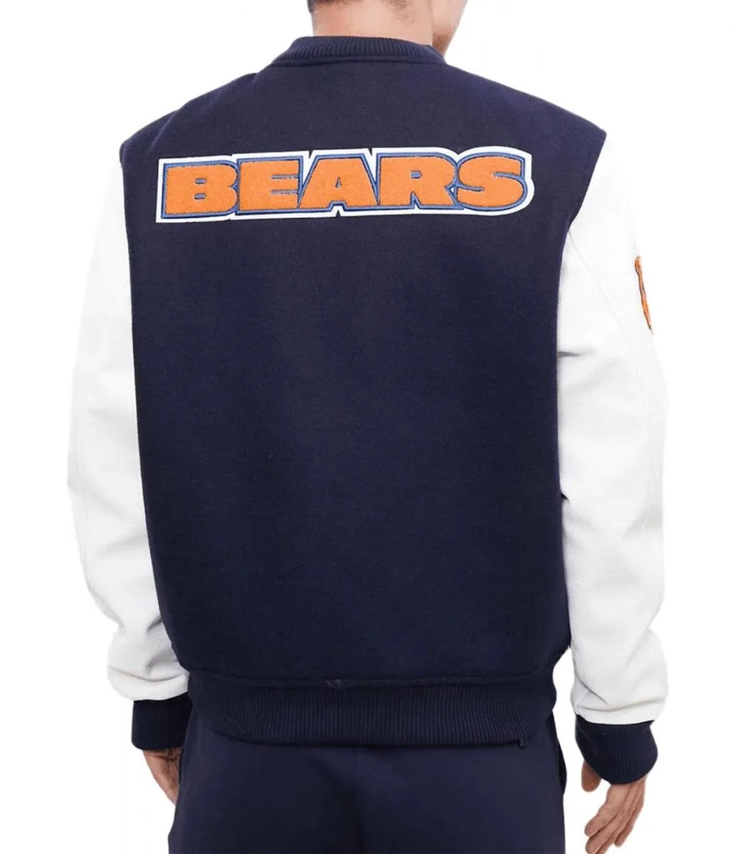 Chicago Bears Letterman Navy Blue White Jacket