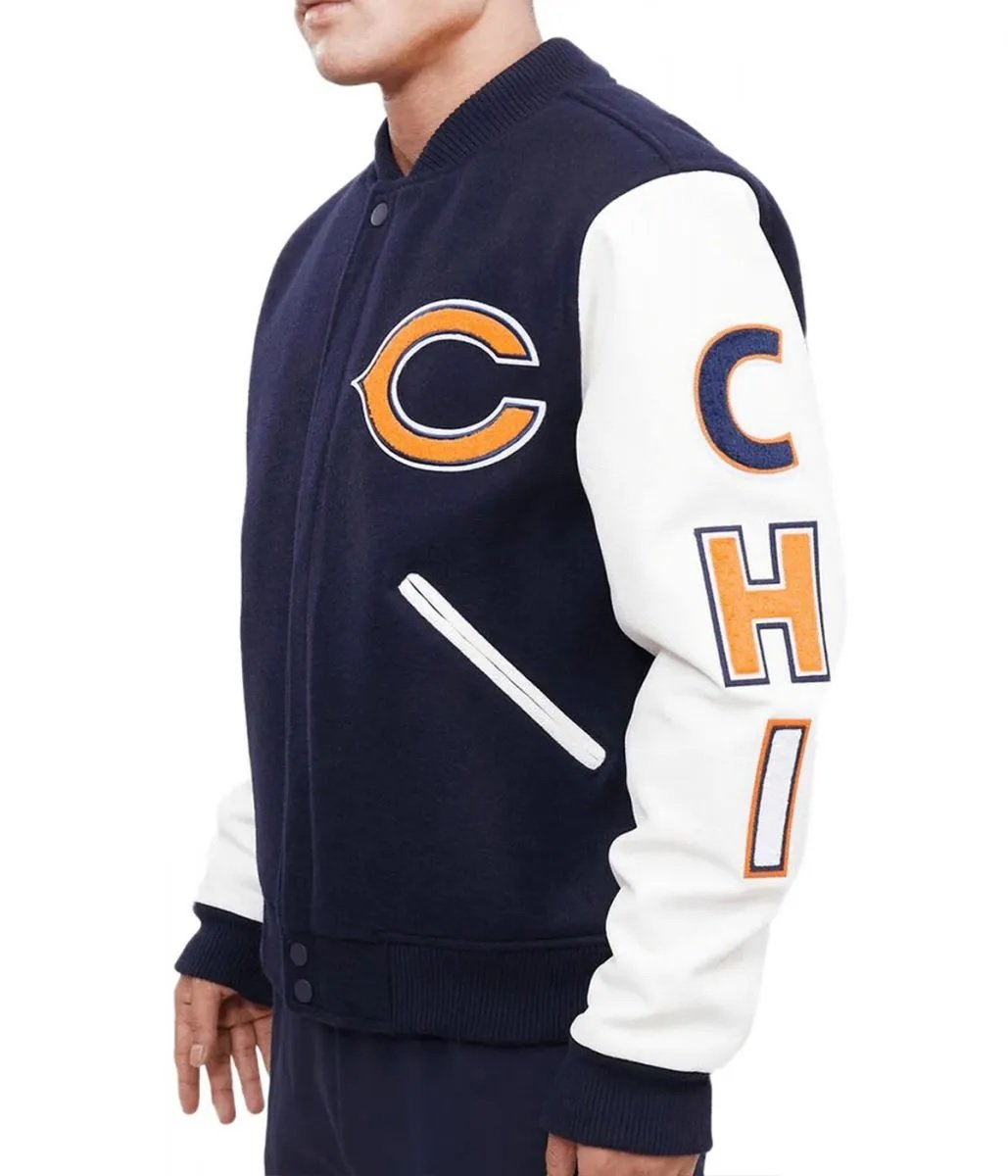 Chicago Bears Letterman Navy Blue White Jacket