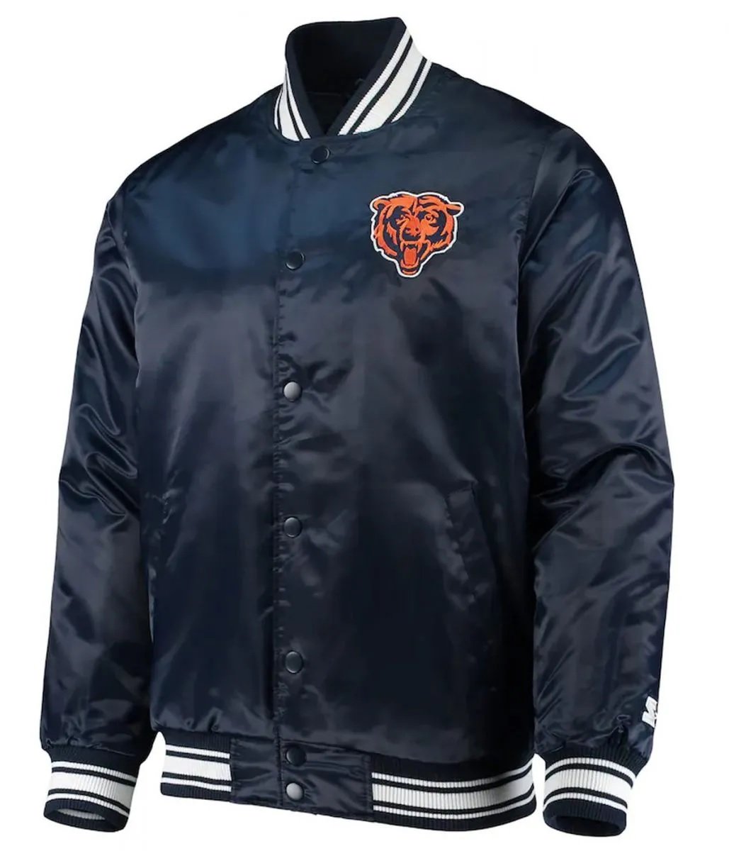 Chicago Bears Locker Room Bomber Blue Satin Jacket