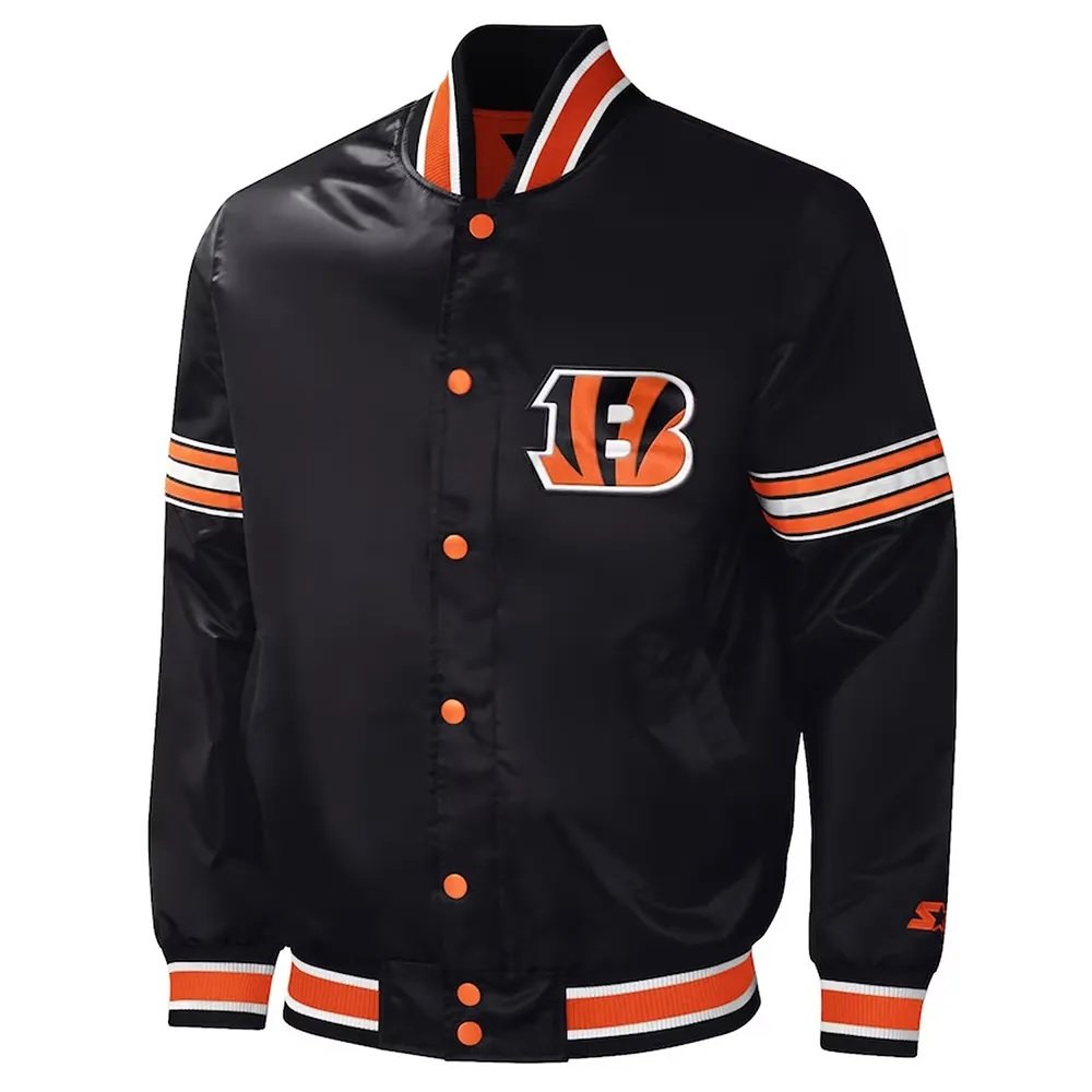 Cincinnati Bengals Midfield Black Varsity Satin Jacket