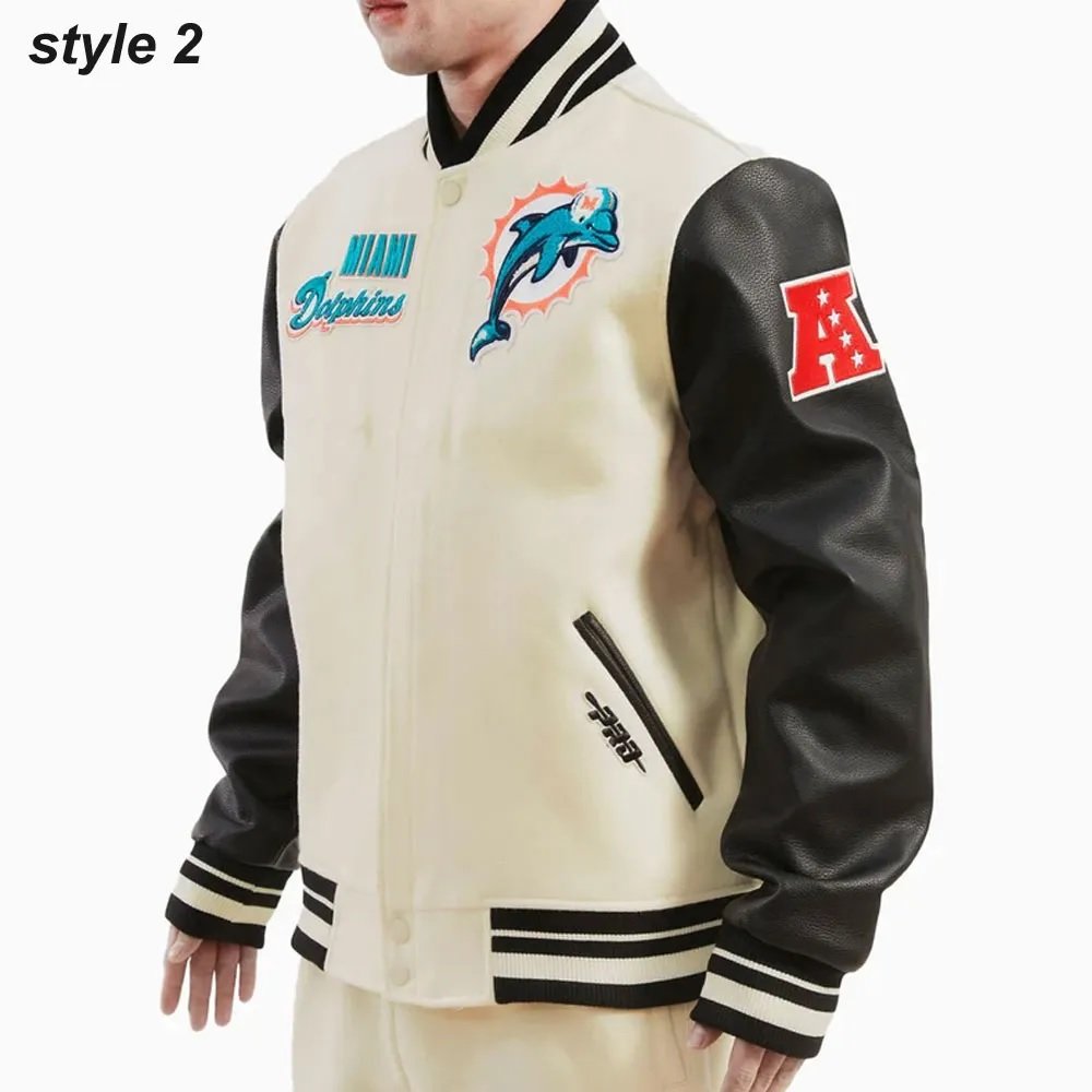 Cream Miami Dolphins Retro Classic Varsity Jacket