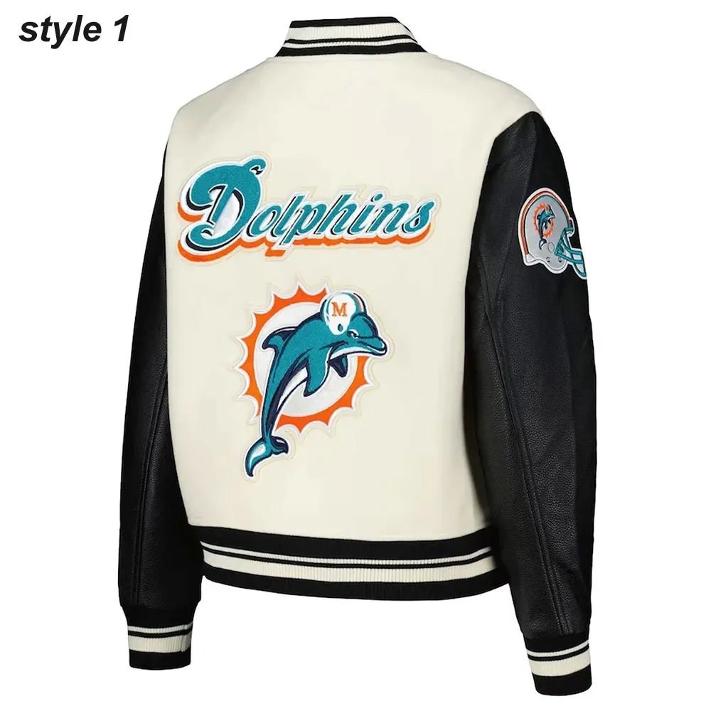 Cream Miami Dolphins Retro Classic Varsity Jacket
