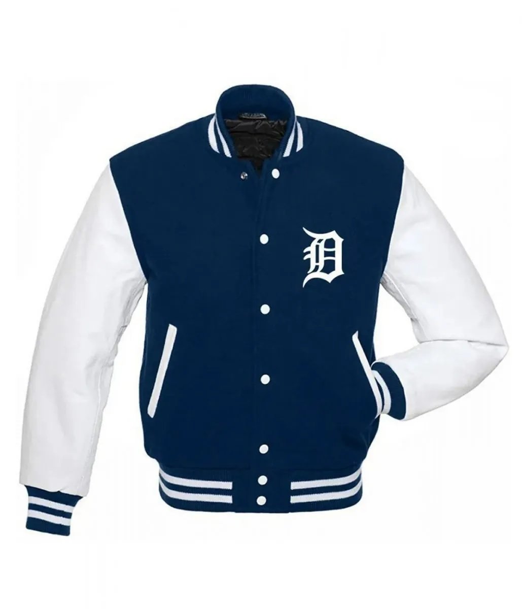 Detroit Tigers Letterman Blue and White Jacket