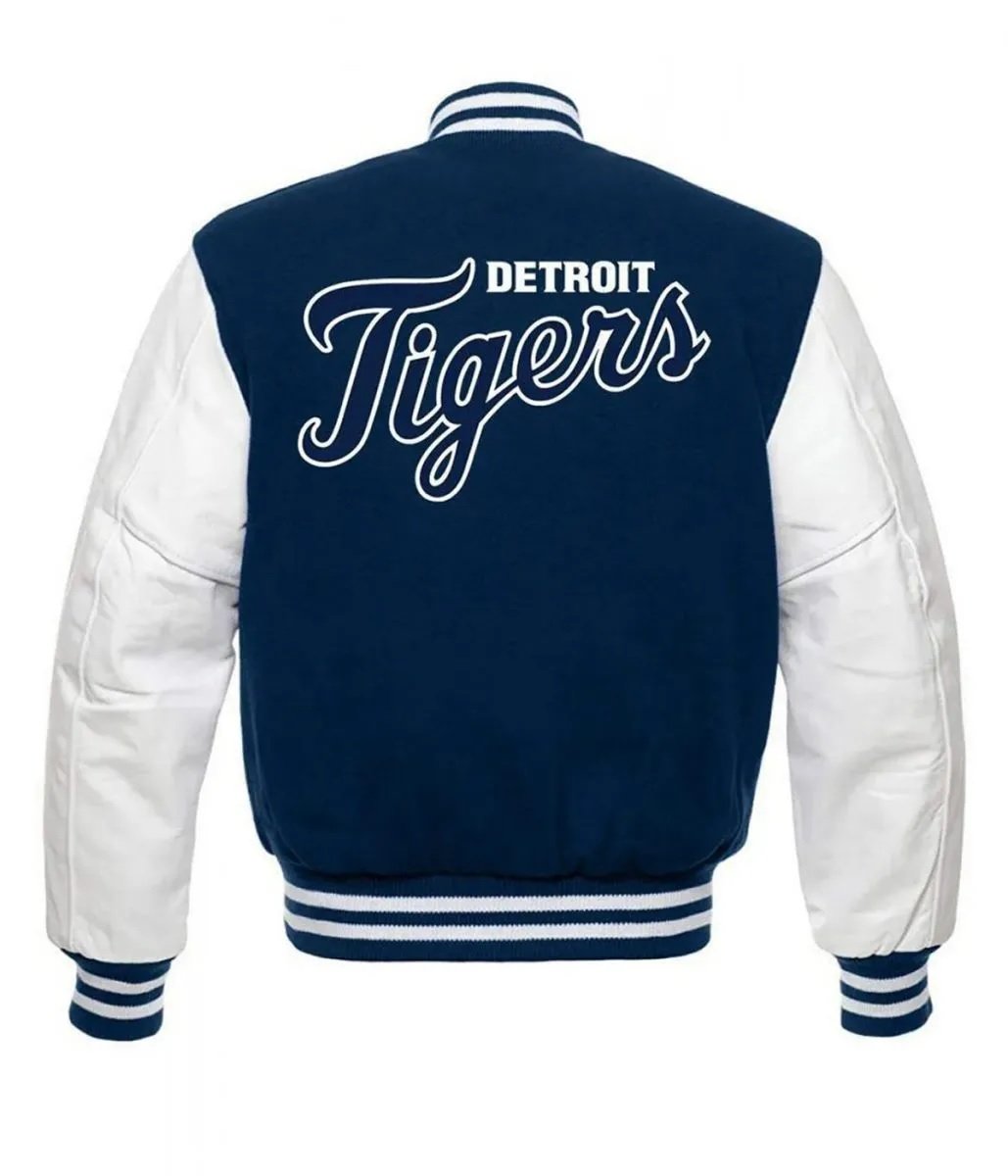 Detroit Tigers Letterman Blue and White Jacket