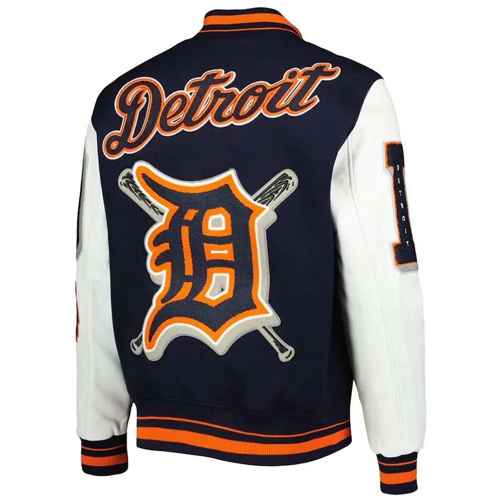 Detroit Tigers Mash Up White and Navy Blue Varsity Jacket