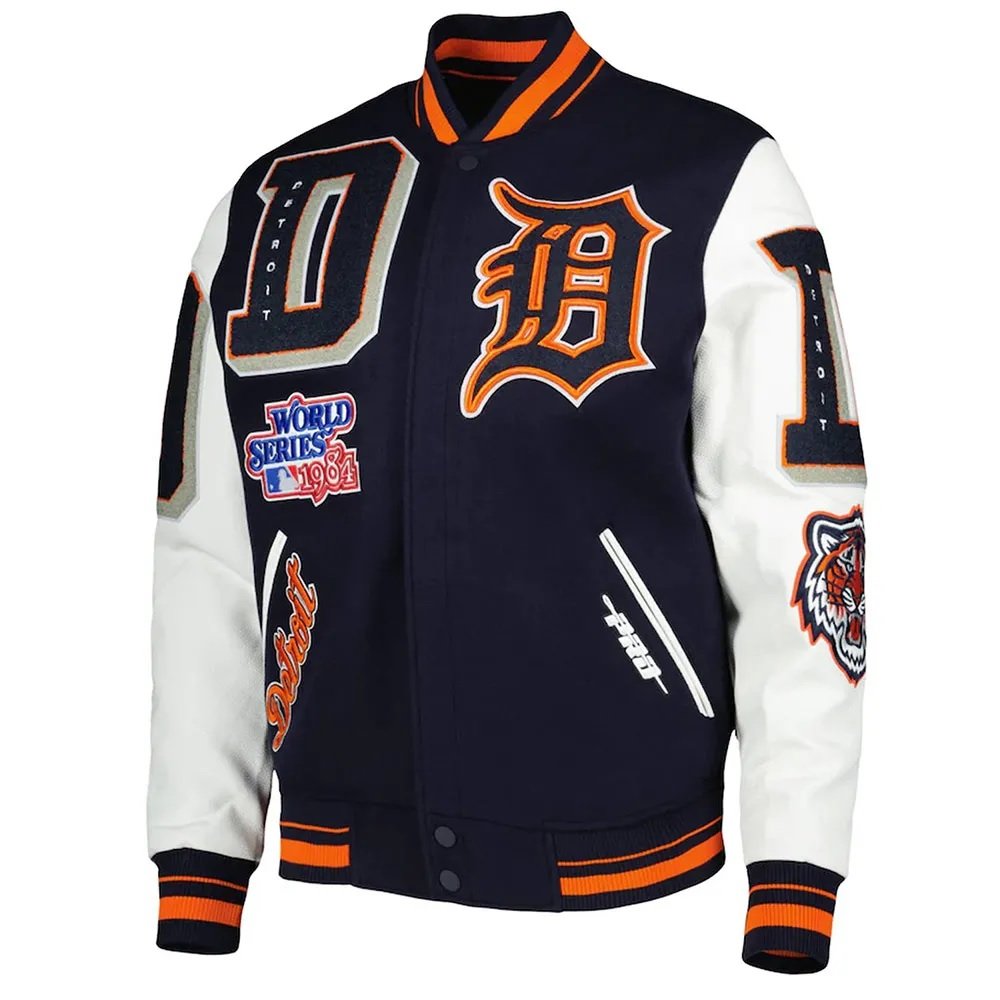 Detroit Tigers Mash Up White and Navy Blue Varsity Jacket