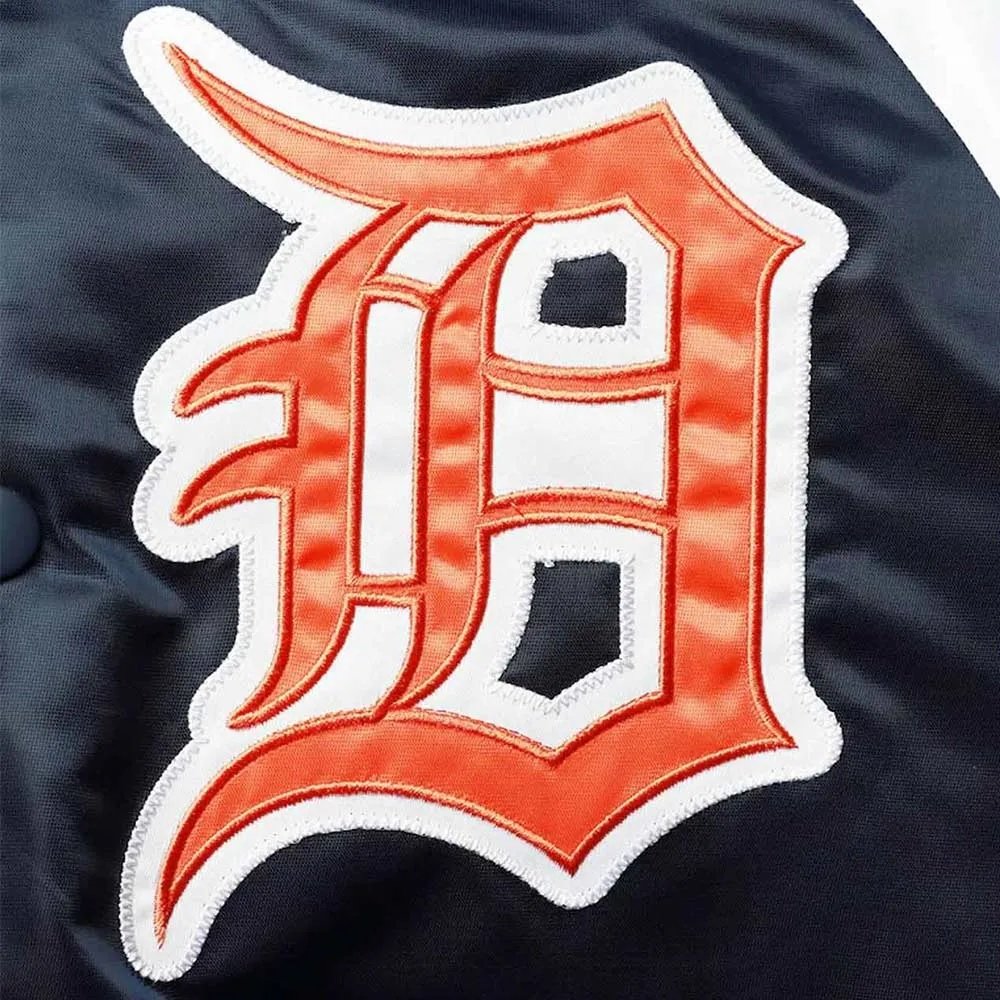 Detroit Tigers Tri-Color Navy Blue Orange Varsity Satin Jacket