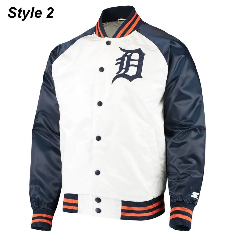 Detroit Tigers White and Blue Varsity Satin Jacket