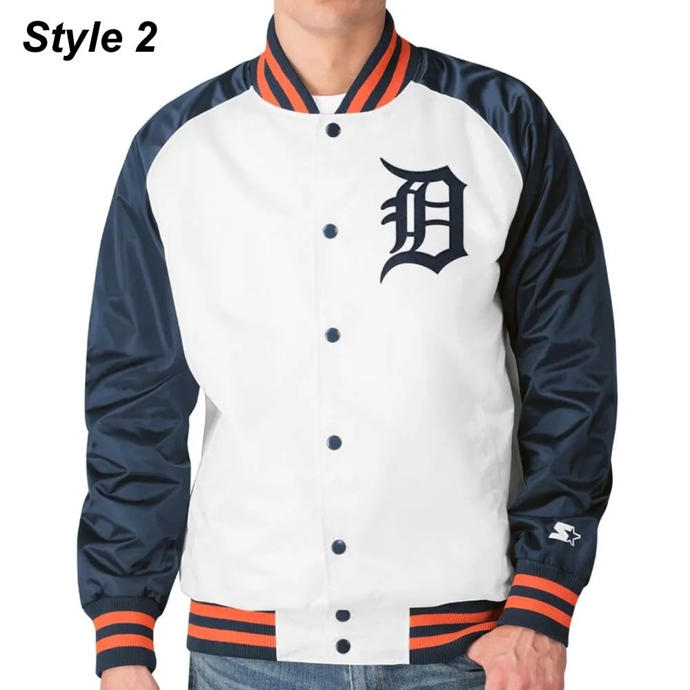 Detroit Tigers White and Blue Varsity Satin Jacket