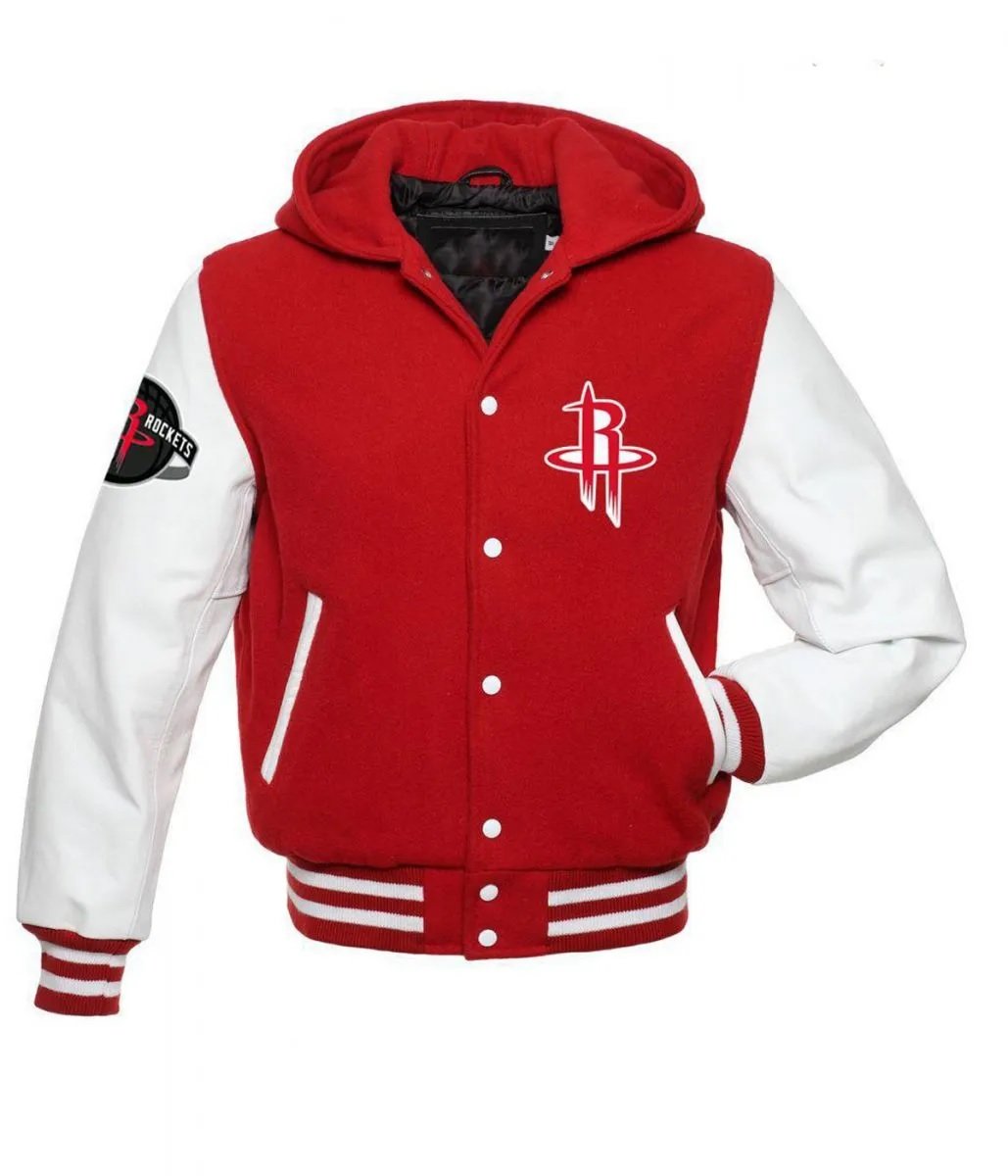 Houston Rockets NBA Varsity Red and White Hooded Jacket