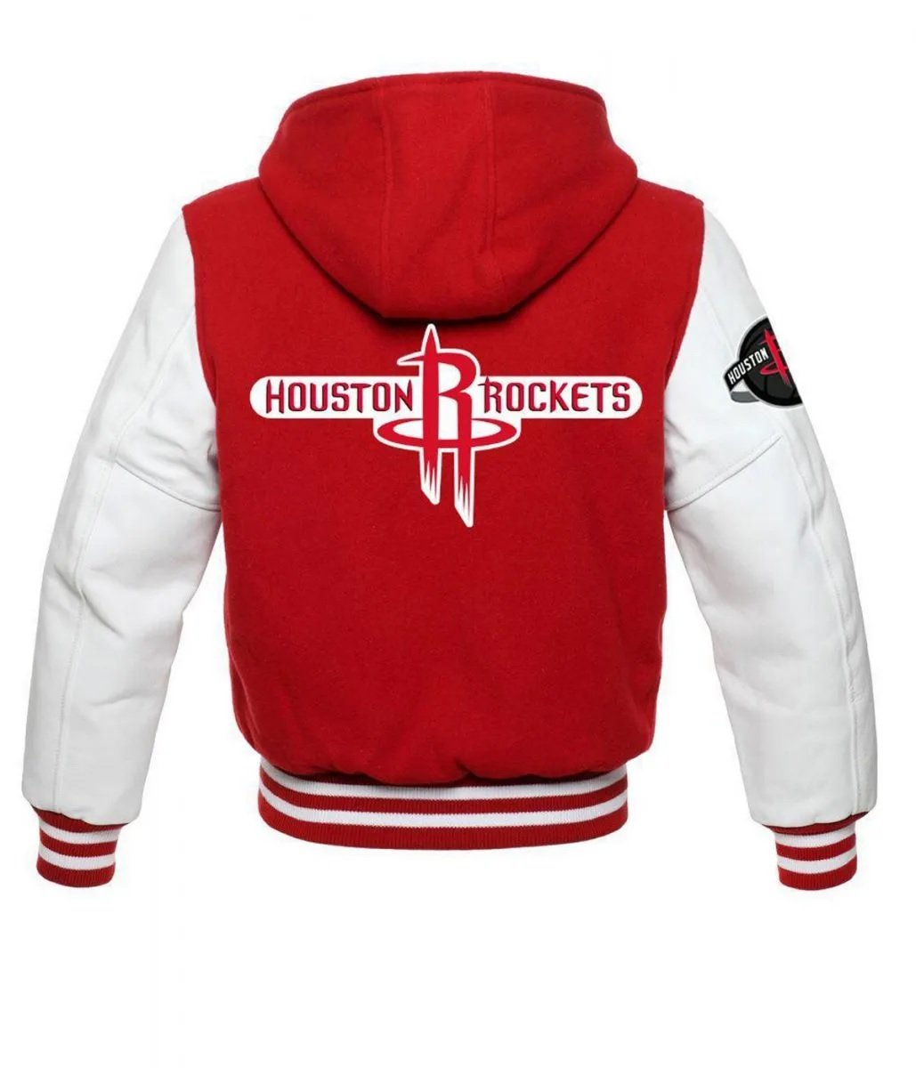 Houston Rockets NBA Varsity Red and White Hooded Jacket