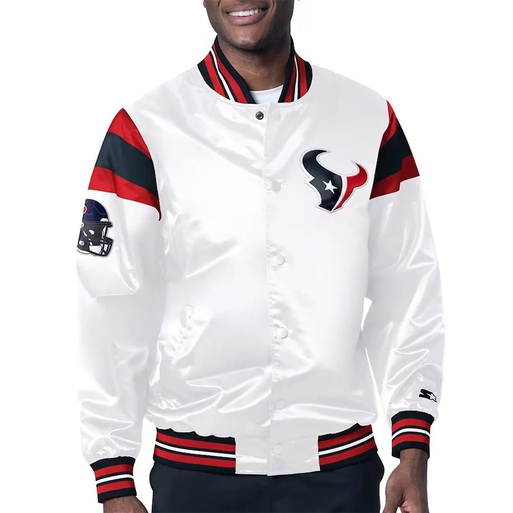 Houston Texans Midweight White Satin Jacket